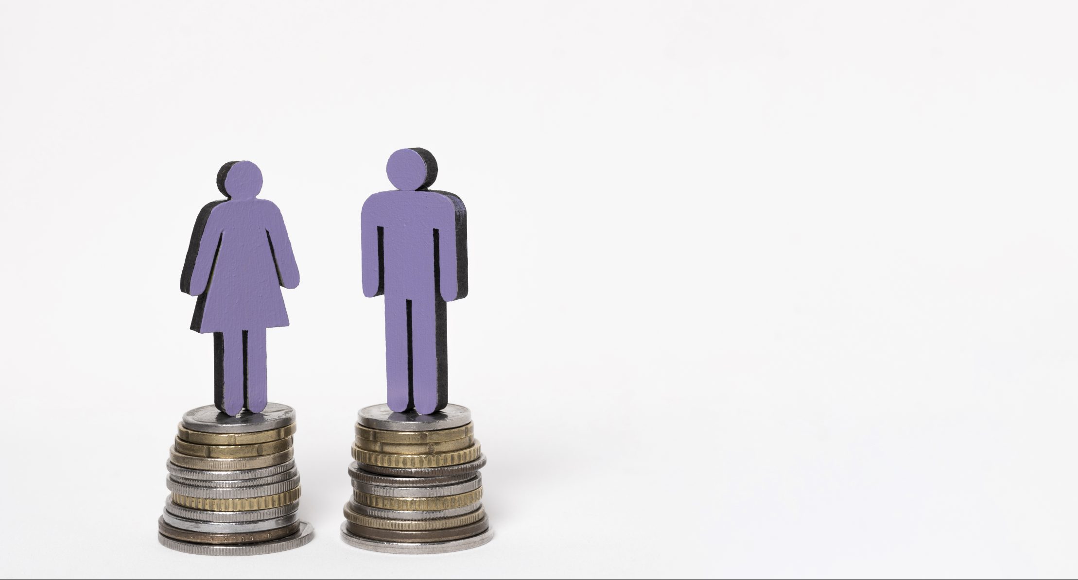 man-woman-standing-piles-coins